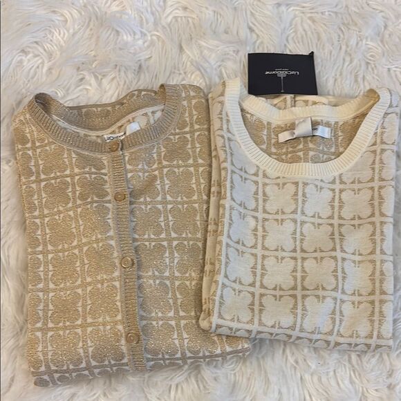 Vintage Liz Claiborne gold/tan Patterned Cardigan - Picture 1 of 9